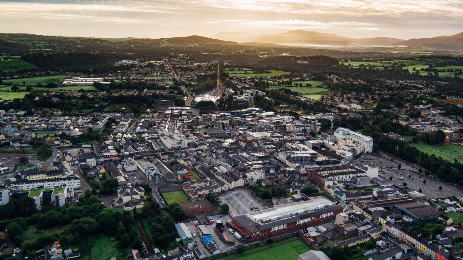 Aerial view of a Dublin suburban town